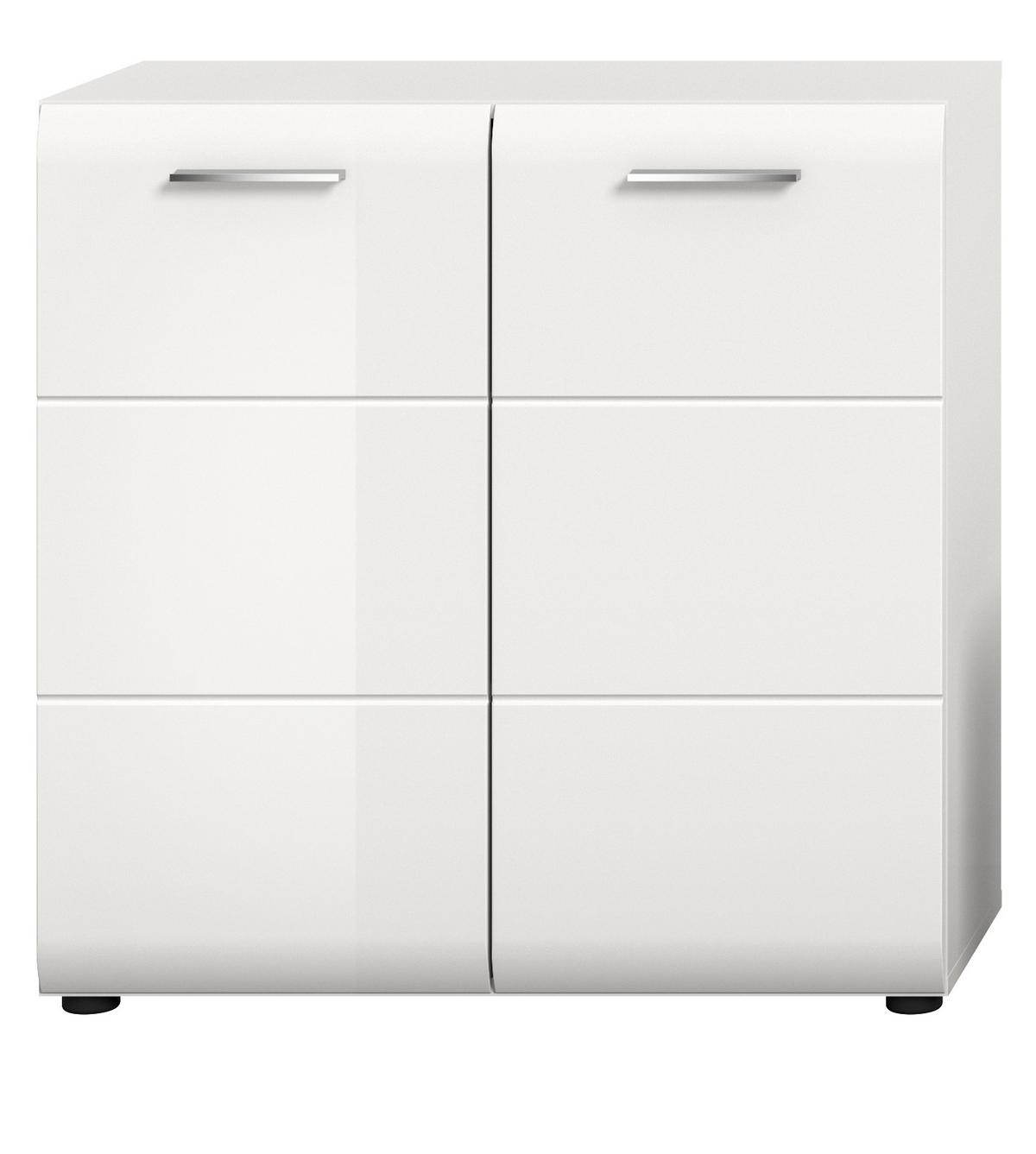 KOMMODE weiß Hochglanz 80 x 81 cm, Sideboard 2-türig - Weiß Hochglanz/Silberfarben, Holzwerkstoff/Kunststoff (80/81/34cm) - Inn.Furn