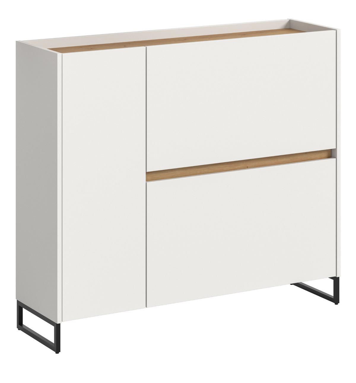SCHUHKIPPER weiß und Artisan Eiche, Schuhschrank 110 x 94 cm, Soft-Close, Borga - Schwarz/Weiß, Holzwerkstoff/Metall (110/94/32cm) - Inn.Furn