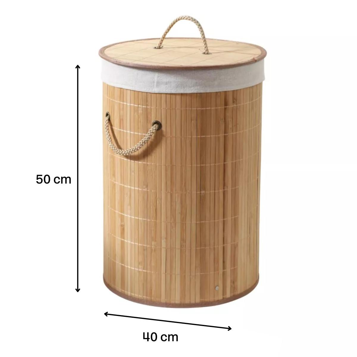 WÄSCHEKORB aus Bambus rund 60l - 40/40/50 cm - Eschefarben, Holzwerkstoff (40/50/42cm) - Calicosy
