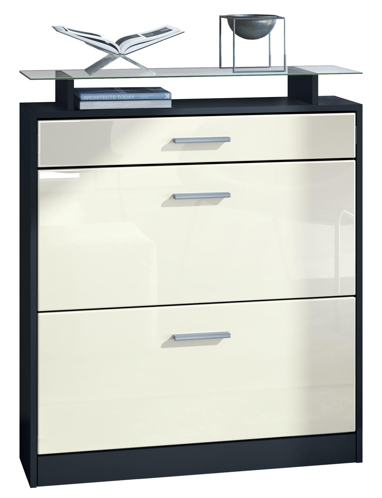SCHUHSCHRANK Loret Front in Creme Hochglanz - Creme, Holzwerkstoff (89/104/23cm) - Vladon