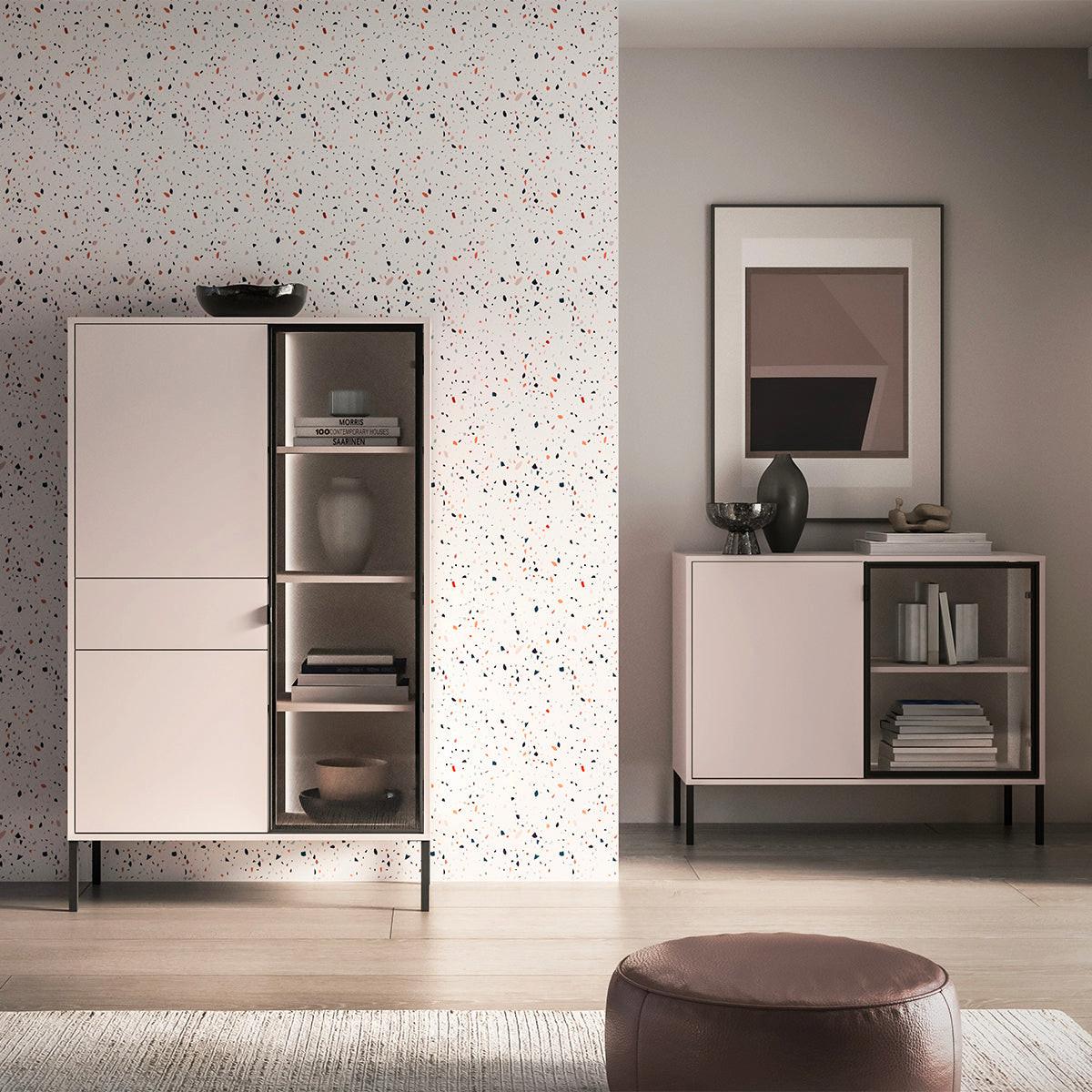 GESCHIRRSCHRANK Paige Kaschmir und Schwarz - Beige, Holzwerkstoff (92/150/40cm) - Petits-meubles