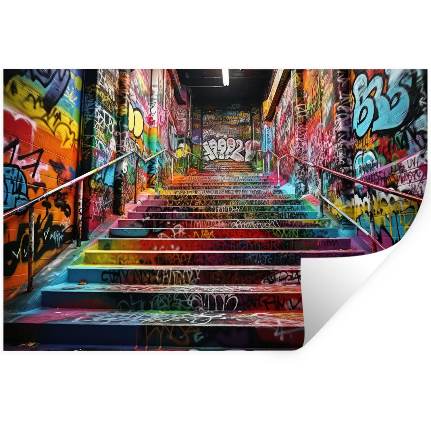 WANDTATTOO Treppe - Graffiti - Farben - Kunst Deko Wohnzimmer 60x40 cm - Multicolor, Kunststoff (60/40/0.1cm) - MuchoWow