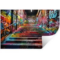 WANDTATTOO Treppe - Graffiti - Farben - Kunst Deko Wohnzimmer 60x40 cm - Multicolor, Kunststoff (60/40/0.1cm) - MuchoWow