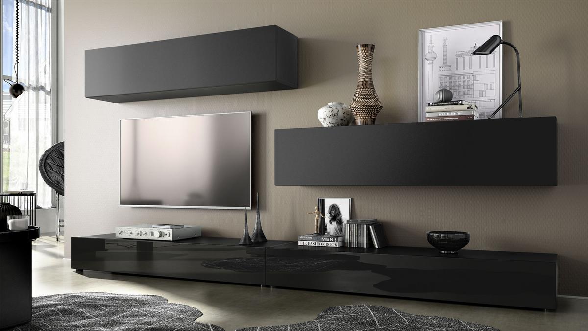 WOHNWAND Nublo Klappen in Schwarz matt - Schwarz, Holzwerkstoff (279/147/39cm) - Vladon