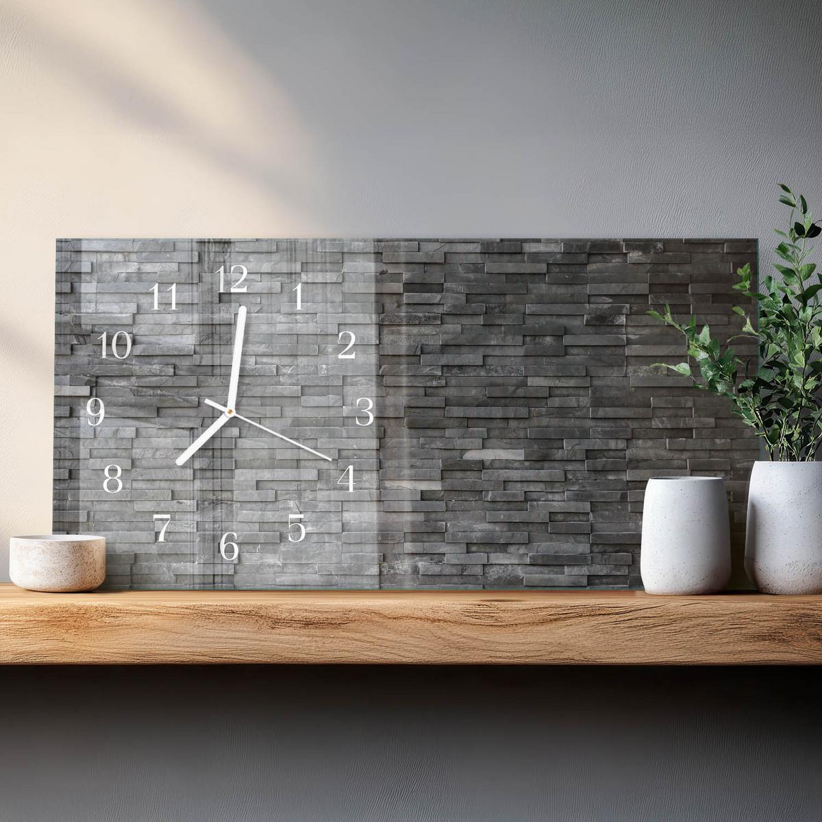 WANDUHR aus Glas 60x30 cm - Steinstruktur - Grau, Glas (60/30/0.4cm) - TULUP