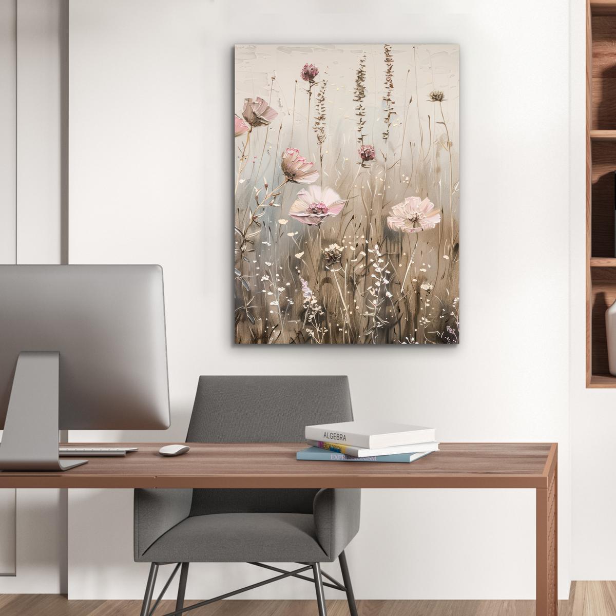 METALLBILD Blumen - Rosa - Modern - Beige 60x80 cm - Beige, Metall (60/80cm) - MuchoWow