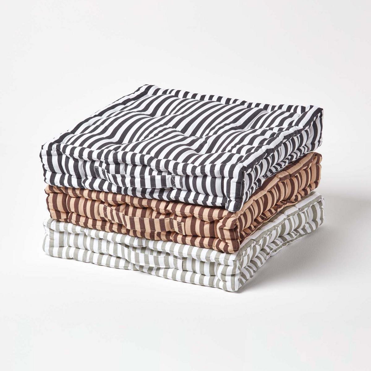SITZKISSEN grau-weiß gestreift 50/50/10 cm - Grau, Textil (50/50/10cm) - Homescapes