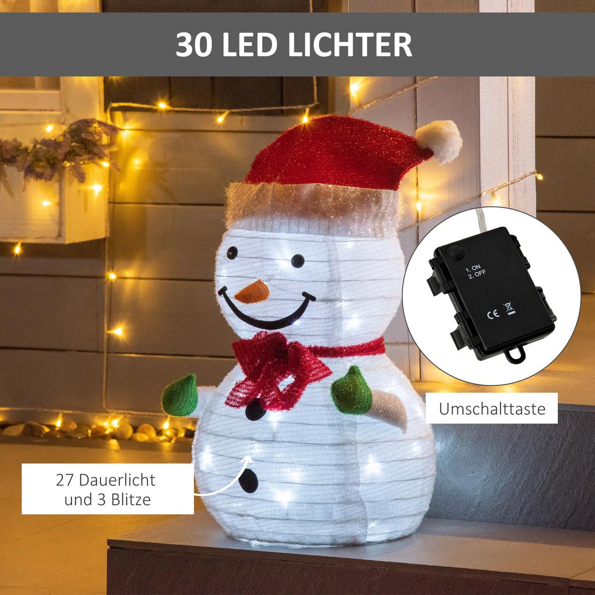 SCHNEEMANN Weihnachtsdekoration mit LED-Lichter Modell Dekoration Polyester - Rot/Weiß, Kunststoff (30/51/30cm) - Outsunny