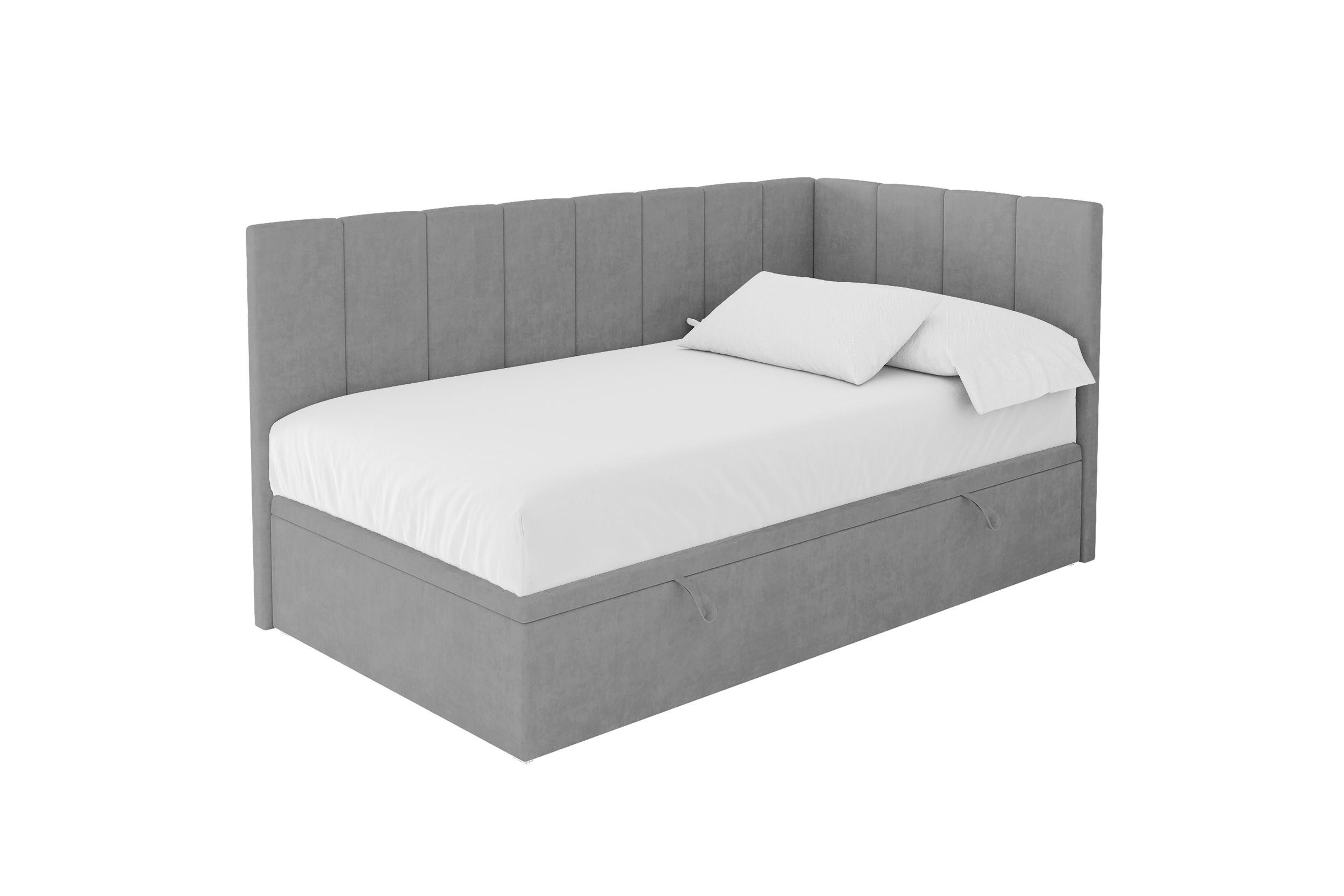 EINZELBETT Jugendbett mit Bettkasten Links, mit Matratze - LOVY 90x200 Grau - Anthrazit, Holzwerkstoff/Textil (90/200cm) - ALTDECOR