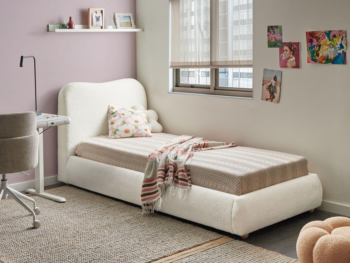 BETT mit Stauraum 90/200 cm Bouclé Cremeweiß Blagnac - Creme, Textil (90/200cm) - Beliani