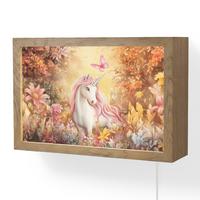 WANDLEUCHTE Einhorn - Blumen - Schmetterling - Rosa 30x20 cm - Beige, Holzwerkstoff (30/20/8cm) - OnlyWow