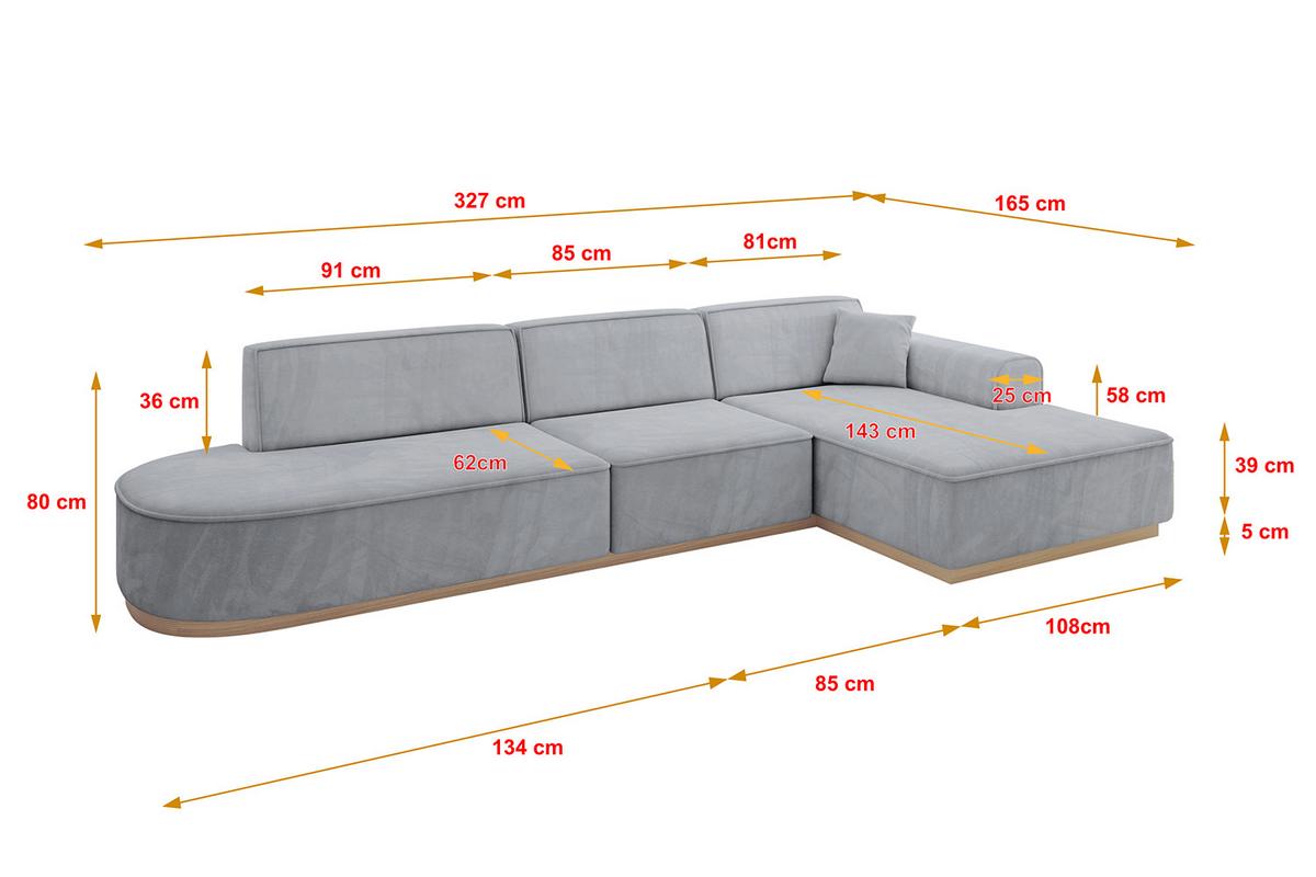 ECKSOFA Ottomane Rechts IREA-L2 - 327x165x80 cm Grau - Titanfarben, Holzwerkstoff/Textil (327/165cm) - ALTDECOR