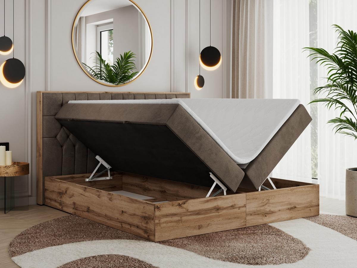 BOXBETT AMORE 200/200 Braun Velvet - H3 - Braun, Holz/Textil (200/200cm) - MKS