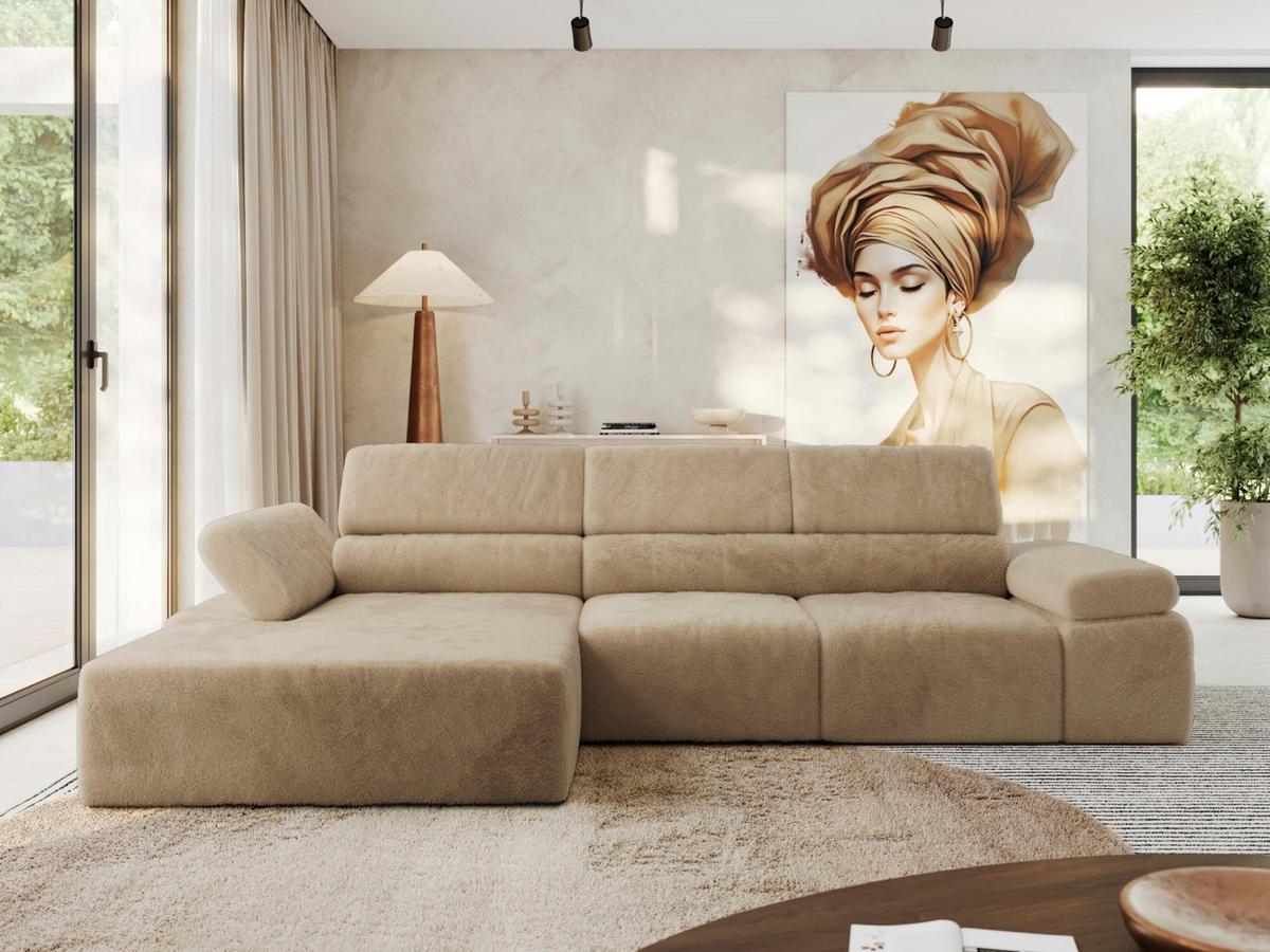 ECKSOFA RILASSO L Beige Plüsch - links - Beige/Schwarz, Kunststoff/Textil (296/174cm) - MKS