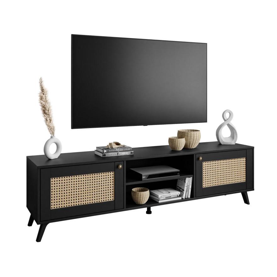 TV-ELEMENT VIENNA 3D mit Wiener Geflechtimitation / Schwarz - Schwarz, Holzwerkstoff (180/49/40cm) - Lookway