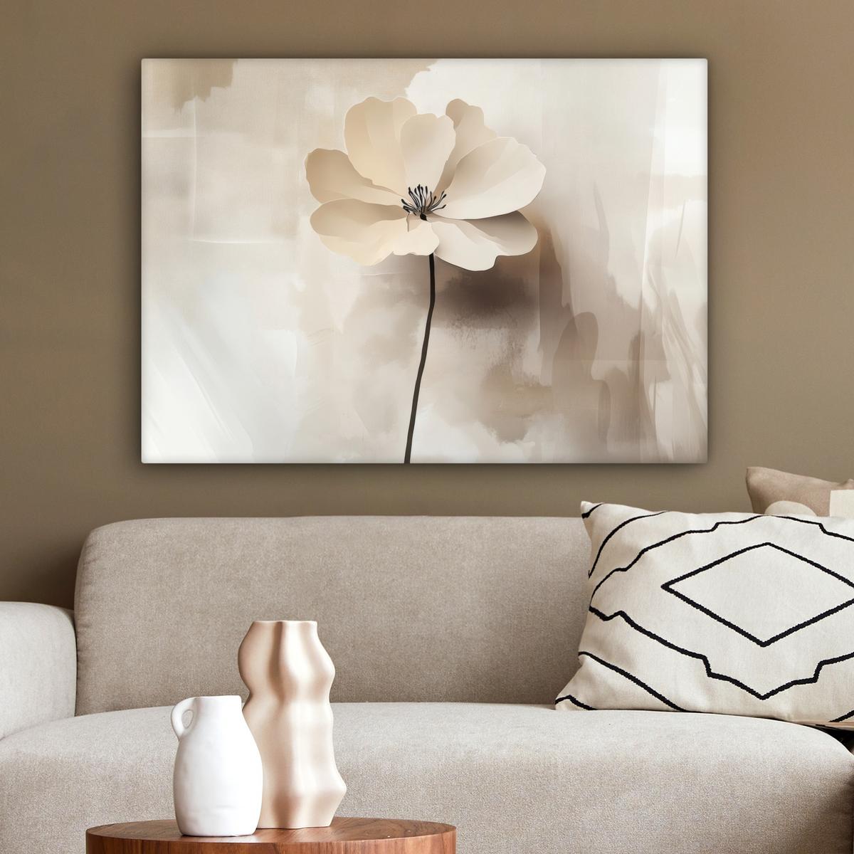 LEINWANDBILD Blume - Beige - Farbe - Schatten Wandbilder 80x60 cm - Creme, Textil (80/60cm) - MuchoWow