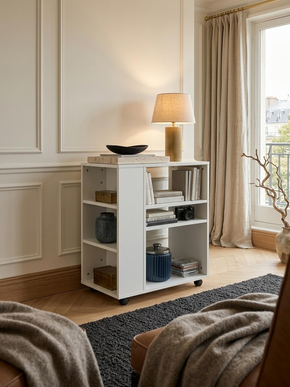 REGAL Multifunktional Mit Rollen Modern BRENTA, Weiß 60x35x75 cm - Weiß, Holz/Kunststoff (60/75/35cm) - KADIMA DESIGN