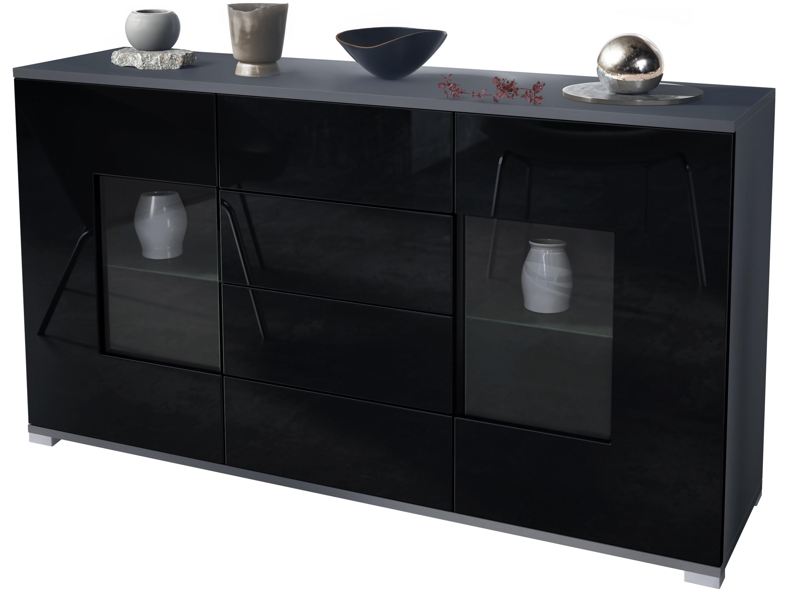 SIDEBOARD Grömitz Schwarz Hochglanz - Schwarz Hochglanz, Holzwerkstoff (138.5/75.5/35cm) - Vladon