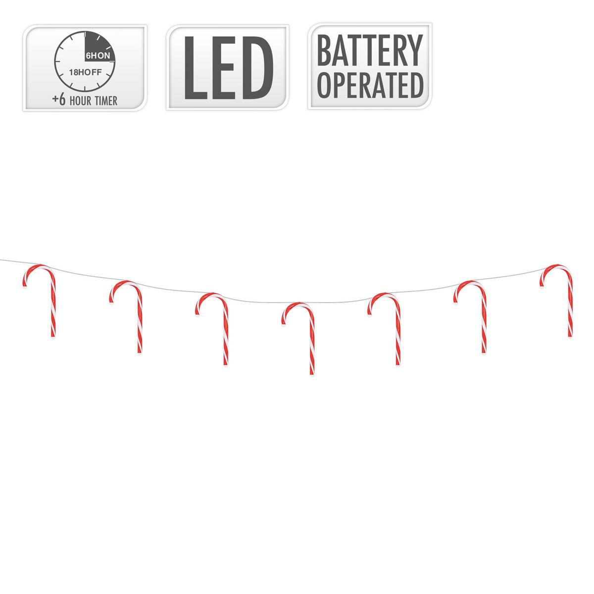 LICHTERKETTE 330 cm 7 Zuckerstangen mit 28 LED Warmweiß - Rot, Kunststoff (330cm) - ECD-Germany
