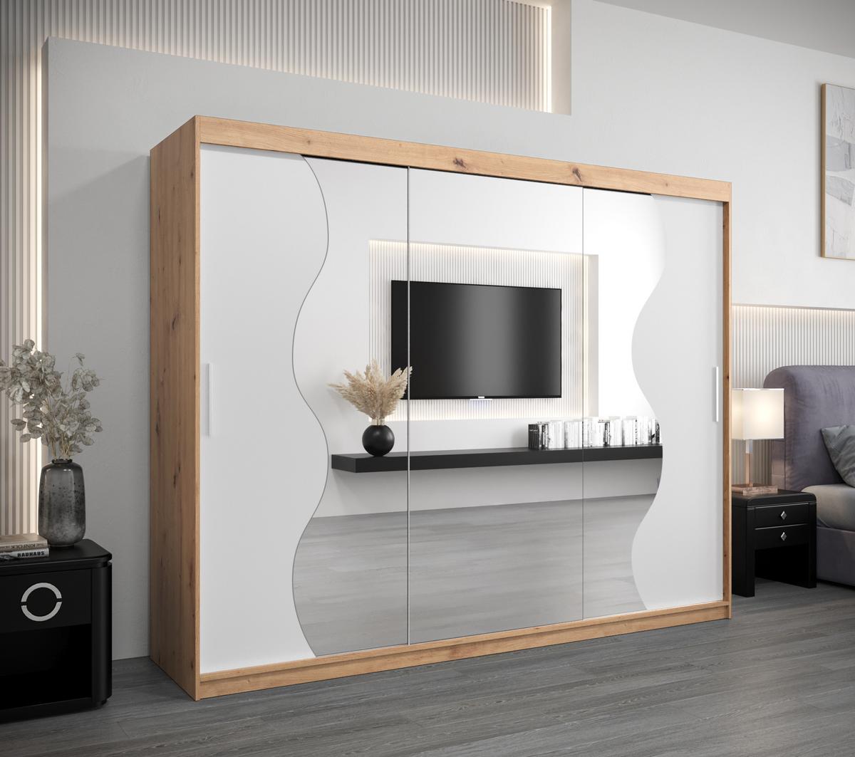 SCHWEBETÜRENSCHRANK 200/250/62 3-türig - Silberfarben/Weiß, Holz/Kunststoff (250/200/62cm) - MÖBEL KRYSPOL