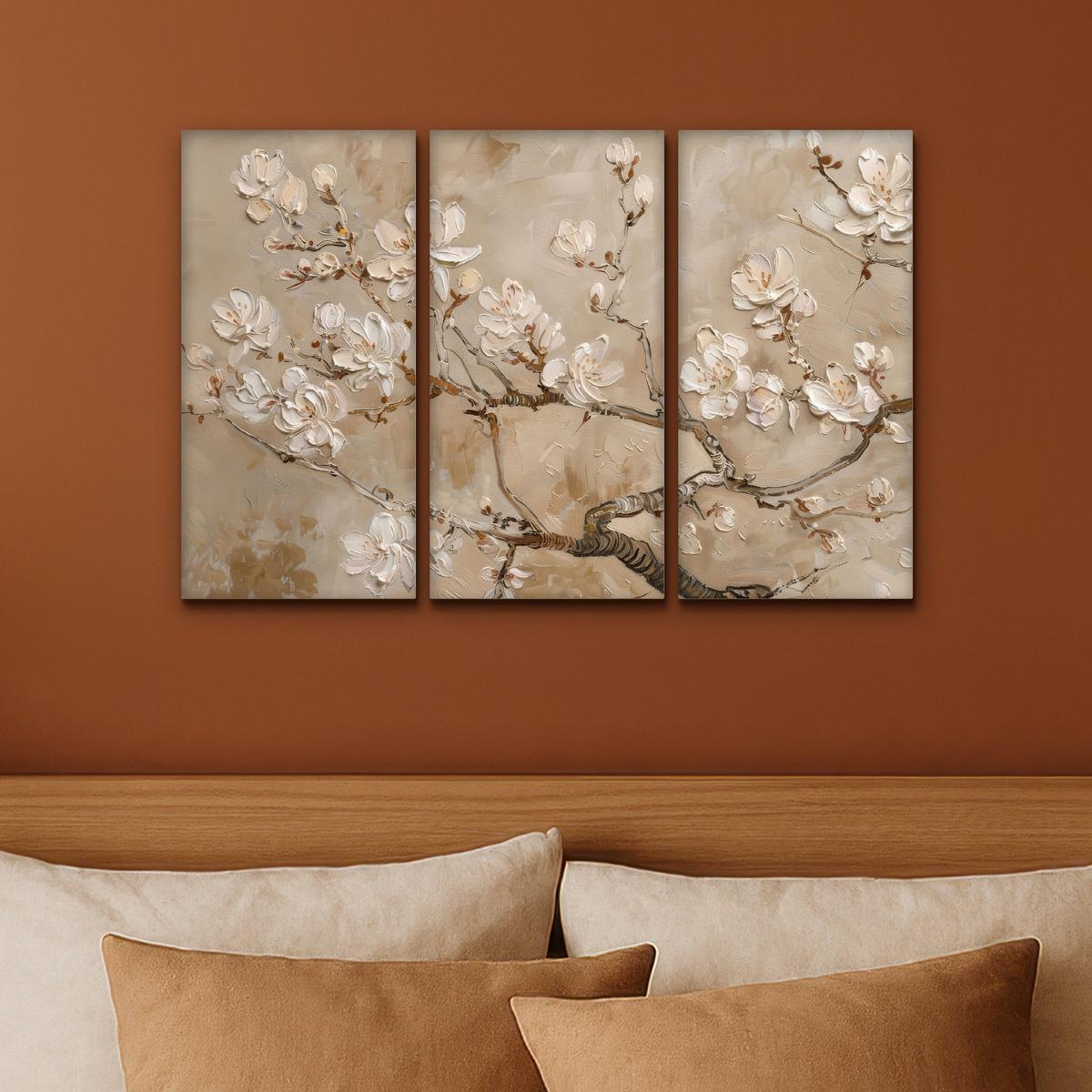 LEINWANDBILD 3er Set Beige - Blüte - Modern 60x40 cm - Beige, Textil (60/40cm) - MuchoWow