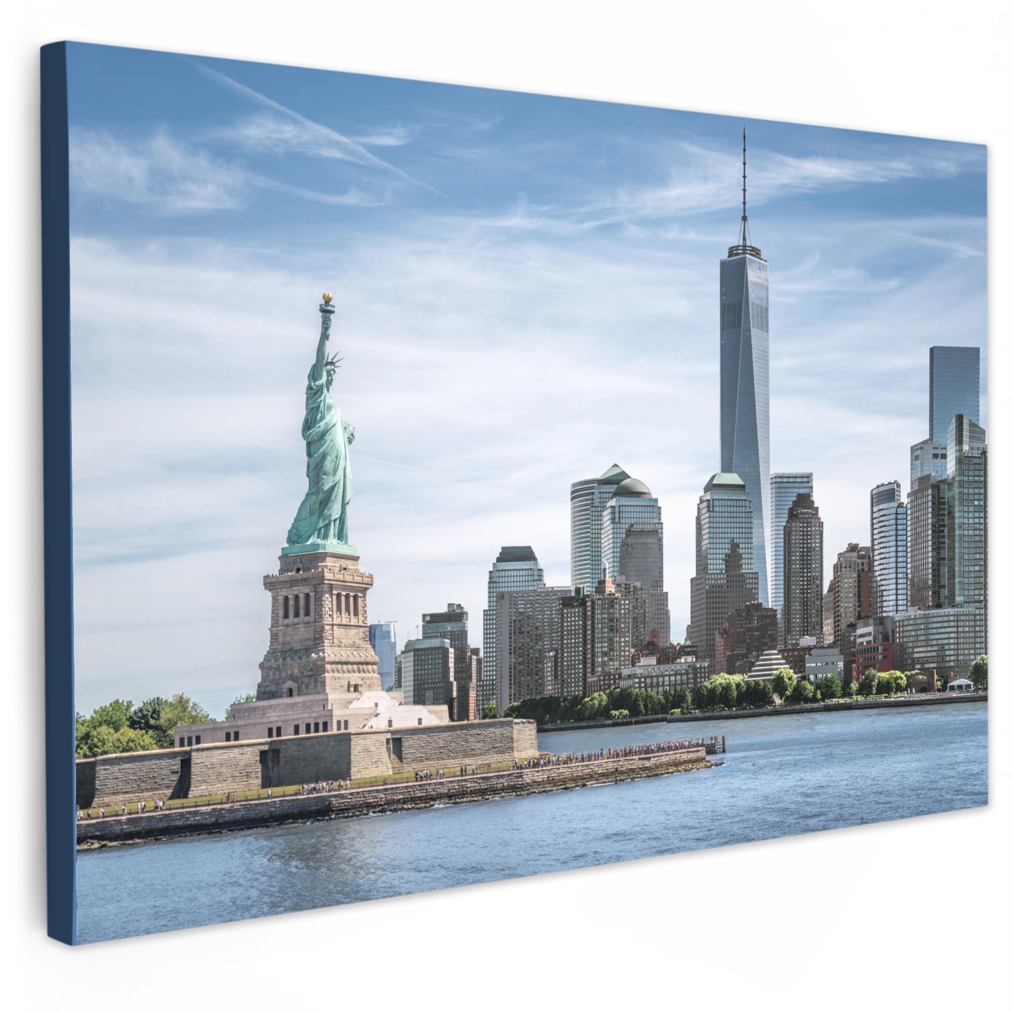 LEINWANDBILD New York - Freiheitsstatue - Wasser XXL 150x100 cm - Hellblau, Textil (150/100cm) - MuchoWow