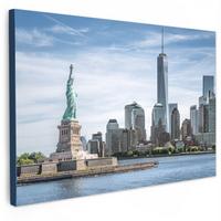 LEINWANDBILD New York - Freiheitsstatue - Wasser Gemälde 60x40 cm - Hellblau, Textil (60/40cm) - MuchoWow