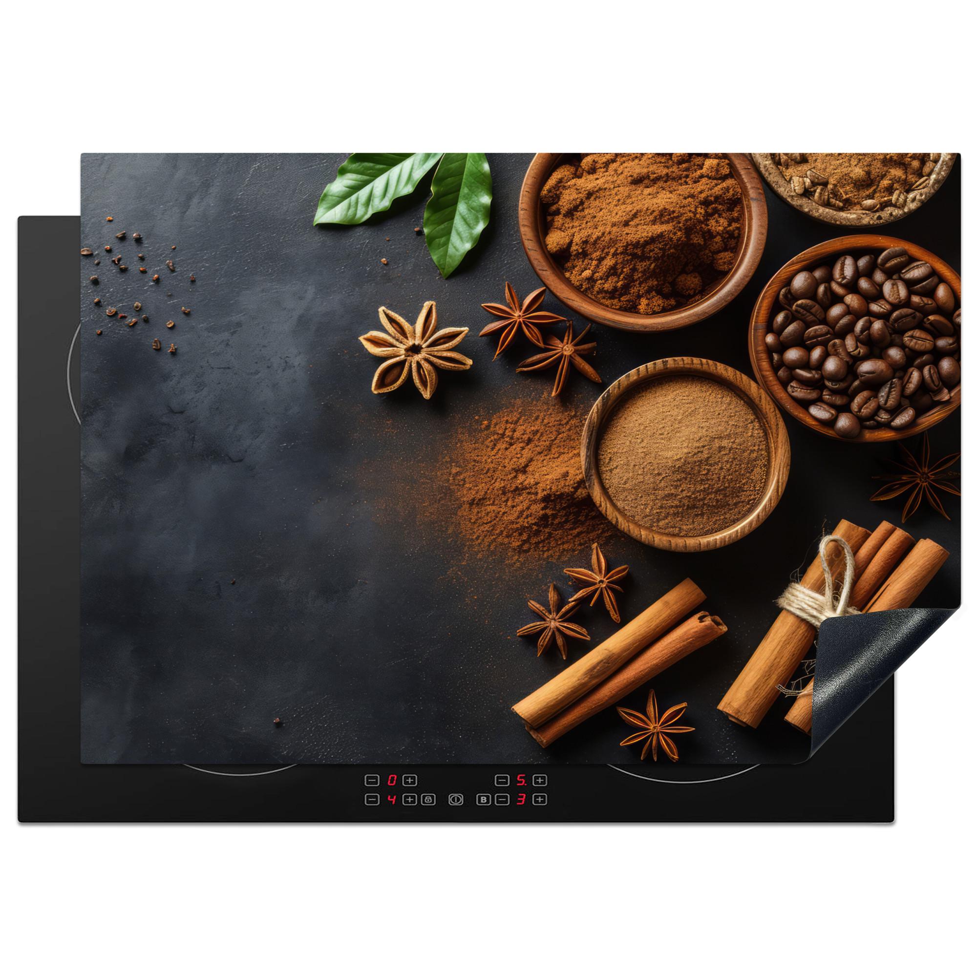 HERDABDECKPLATTE Zimt - Beton - Kaffee - Zimtstangen - Gewürze Herdabdeckung Induktionsfeld 75x52 cm - Mokka, Kunststoff (75/52/0.2cm) - MuchoWow