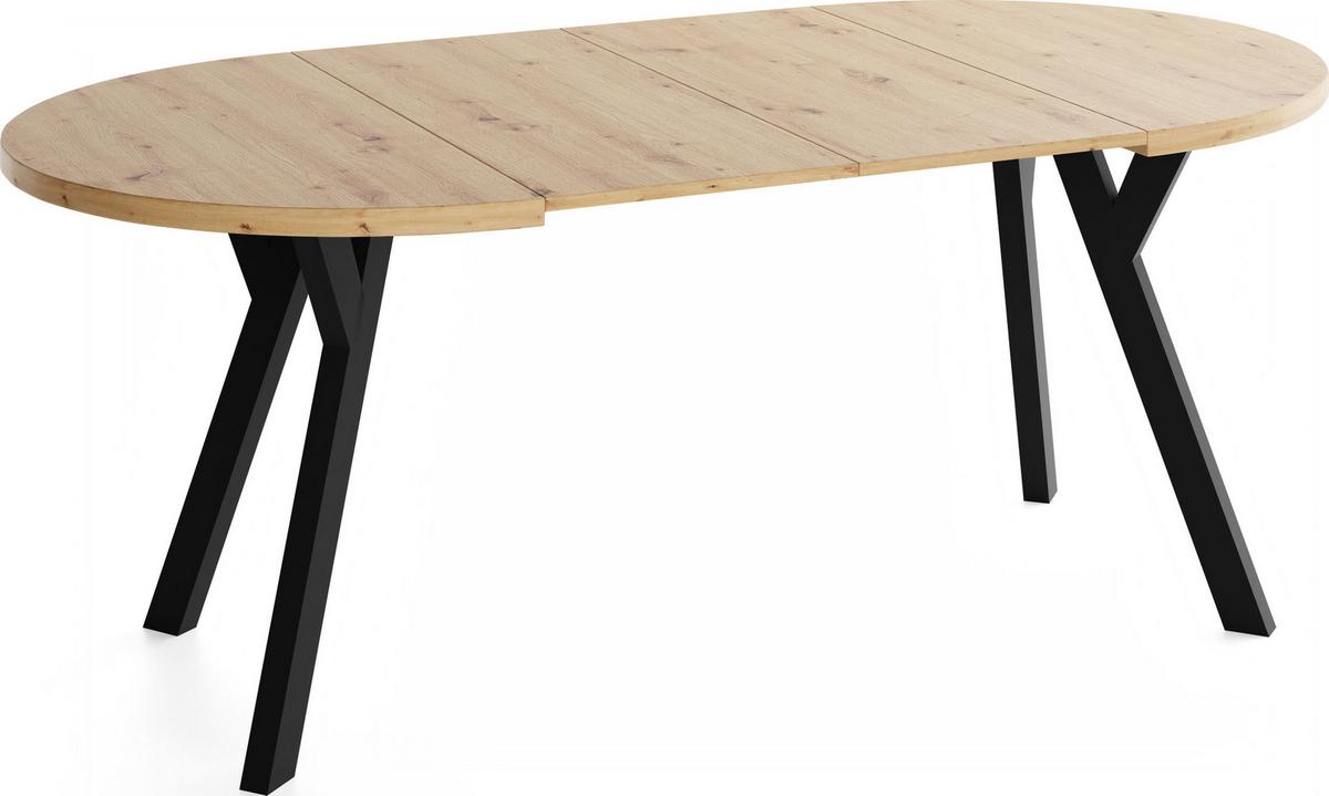 ESSTISCH Vero rund ausziehbar verlängerbar, Eiche Artisan Hellbraun 100-200/100/77 cm - Schwarz/Eiche Artisan, Holz/Holzwerkstoff (100/200/76.5cm) - WFL GROUP