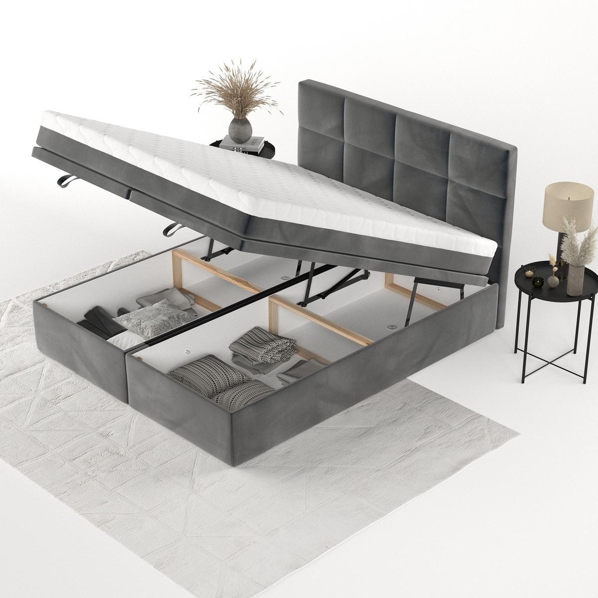 BOXBETT Tessa 160/200 cm Anthrazit im Paros Stoff - Anthrazit/Schwarz, Holz/Holzwerkstoff (160/200cm) - AltaBeds