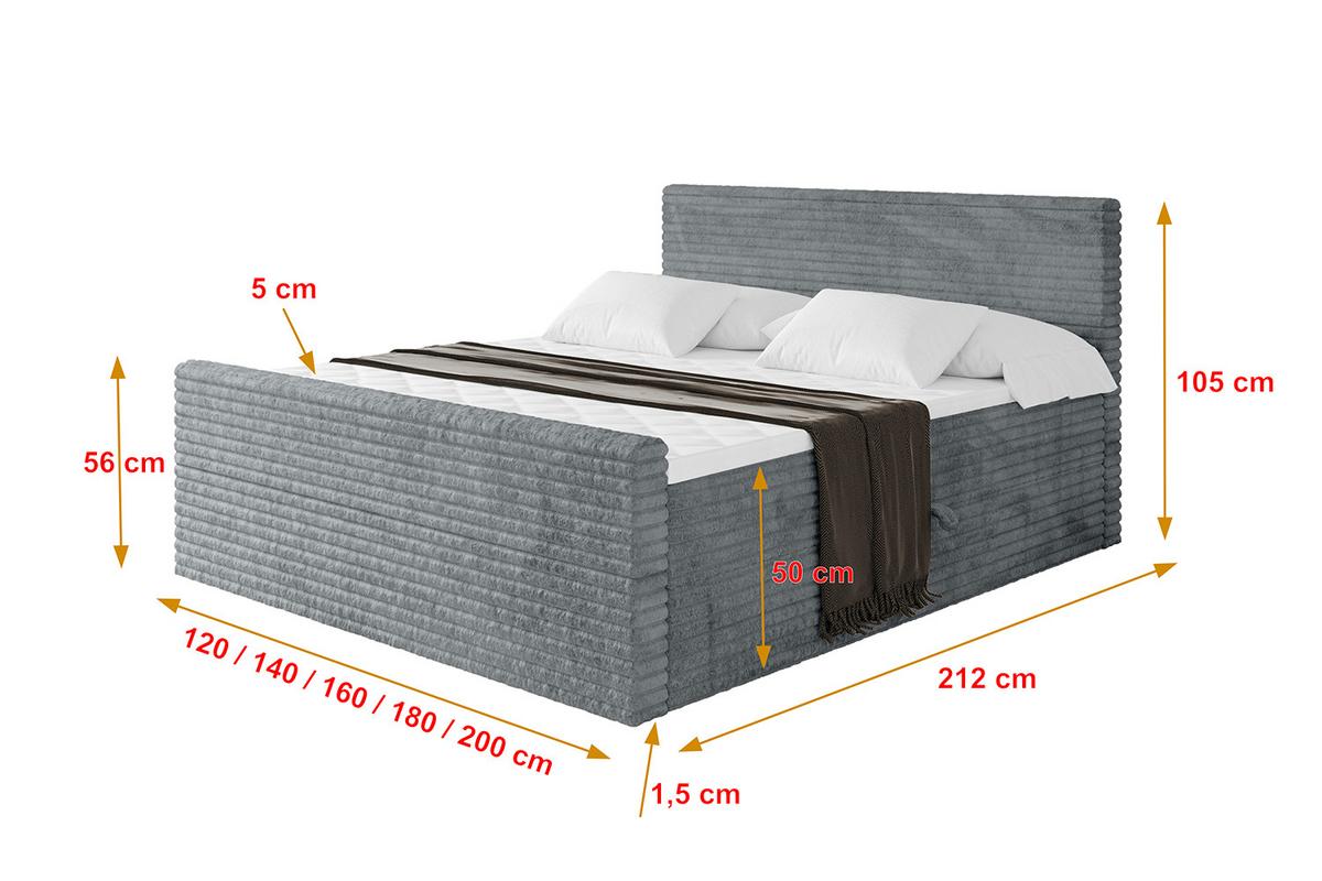 BOXBETT mit Matratze H3 und Lattenrost - TOLO-Z-v1 - 140x200 Cord - Dunkelgrau - Dunkelgrau, Holzwerkstoff (140/200cm)