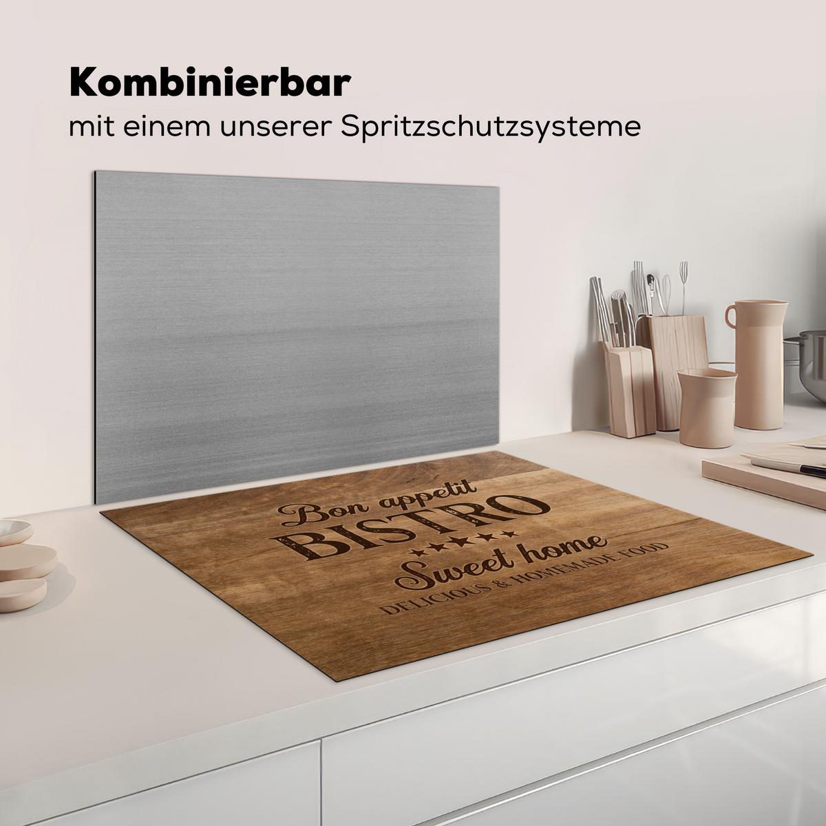 HERDABDECKPLATTE Zitat - Bistro - Guten Appetit - Süßes Zuhause - Holzmaserung Induktionsmatte 77x59 cm - Braun, Kunststoff (77/59/0.2cm) - MuchoWow