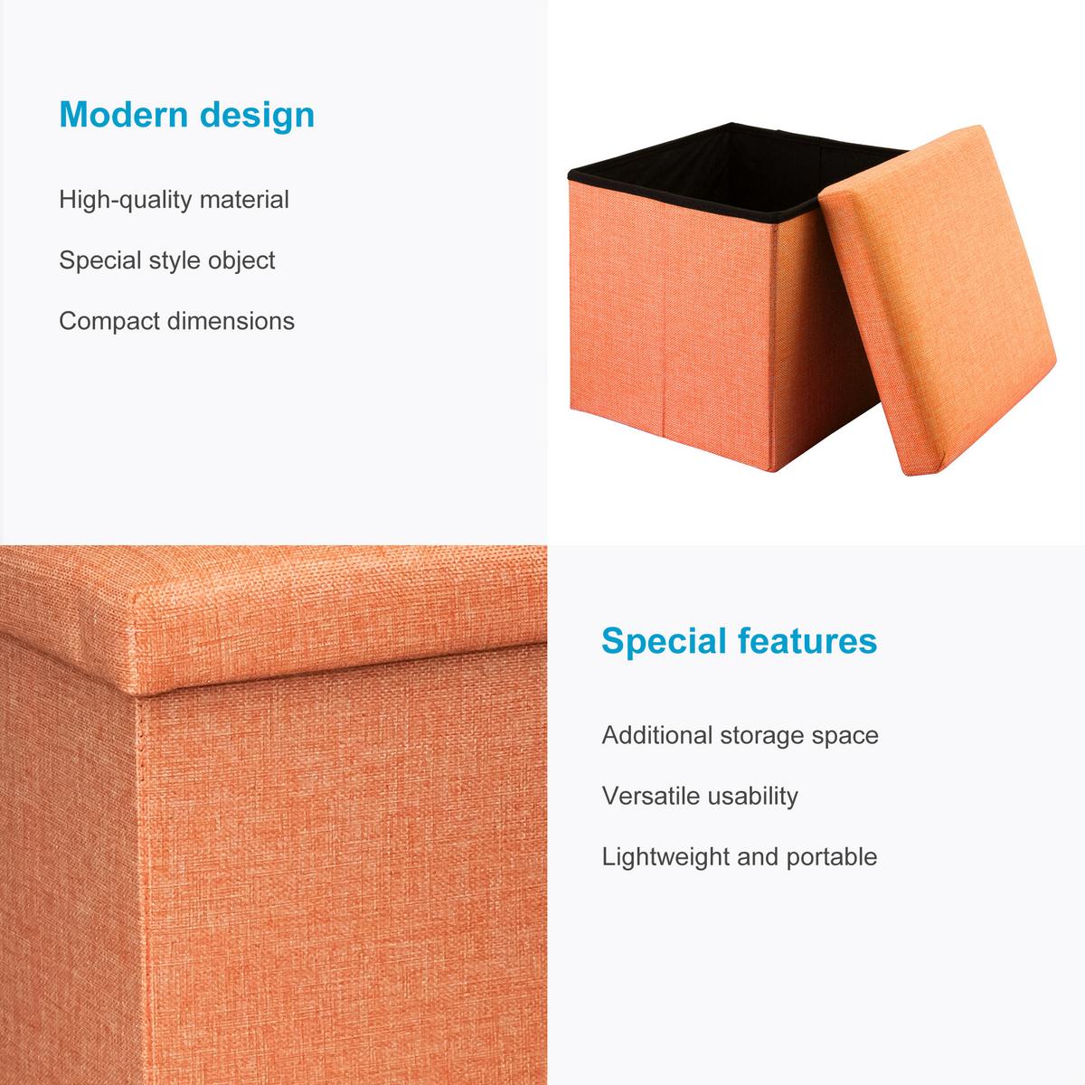 SITZHOCKER mit Stauraum 30/30/30 cm (Orange) - Orange, Textil (38/38/38cm) - Intirilife