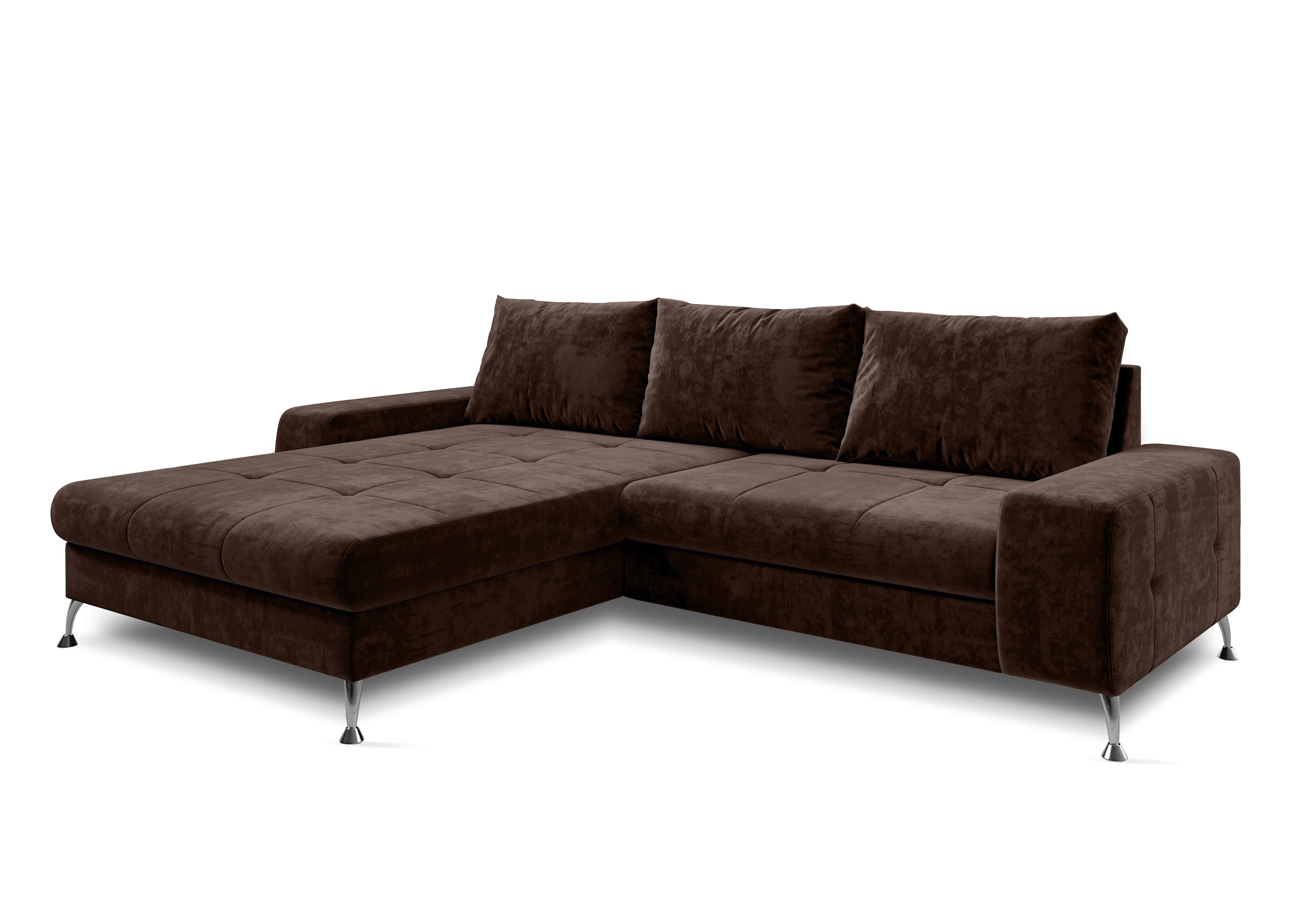 ECKSOFA L Form Artemia Braun Samt 275/192/81 cm – modernes Sofa fürs Wohnzimmer L - Silberfarben/Braun, Textil/Metall (192/275cm) - AX Living
