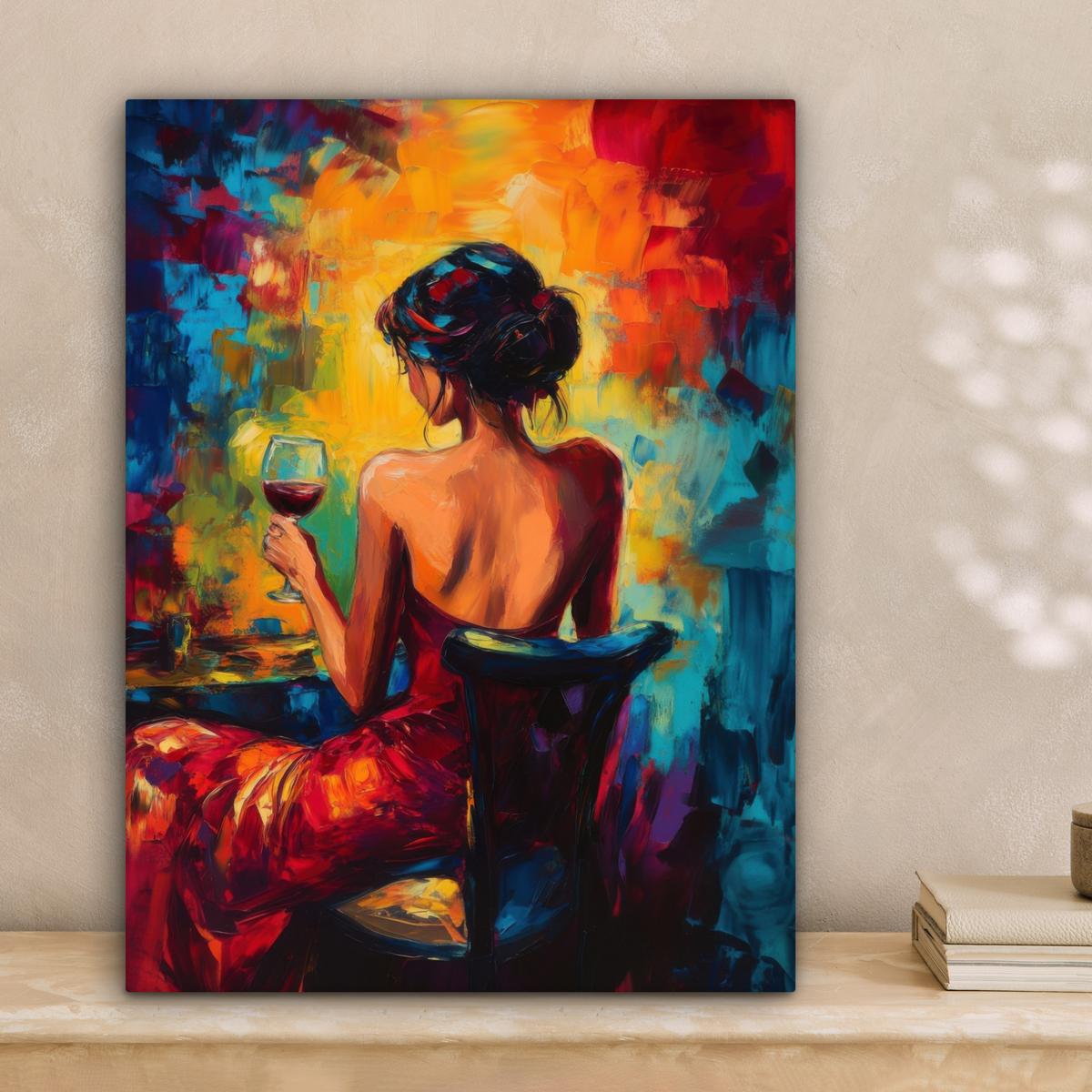 LEINWANDBILD Wein - Frau - Stimmungsvoll - Farbenfroh Room Decor 30x40 cm - Bordeaux, Textil (30/40cm) - MuchoWow