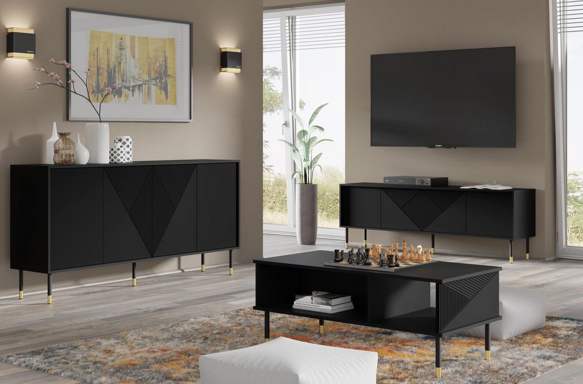 KOMMODE Schwarz, Gold 180/88/40 - Schwarz, Holzwerkstoff (180/88/40cm) - RAUMHIRSCH FURNITURE