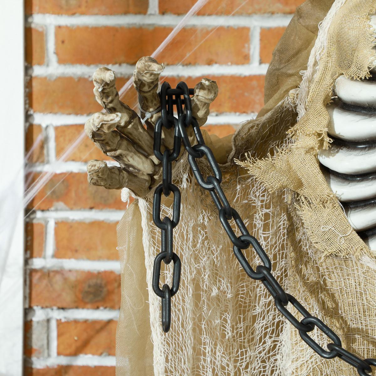 183CM Halloween Dekoration Hängendes Skelett mit LED-Lichter, Soundfunktion - Hellbraun, Kunststoff (18/183/70cm) - HOMCOM