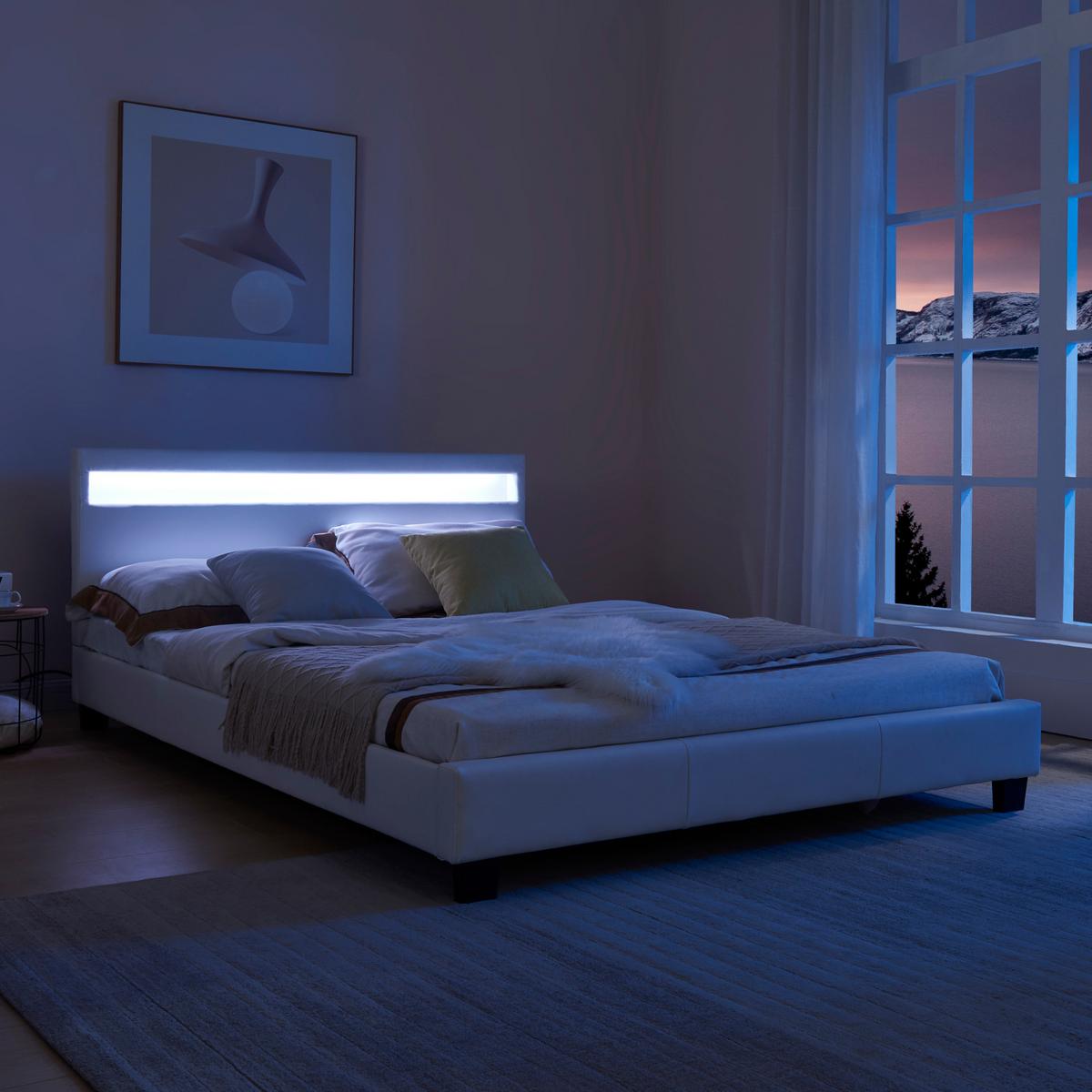 POLSTERBETT Paris mit LED-Beleuchtung - Weiß, Textil (140/200cm) - Corium