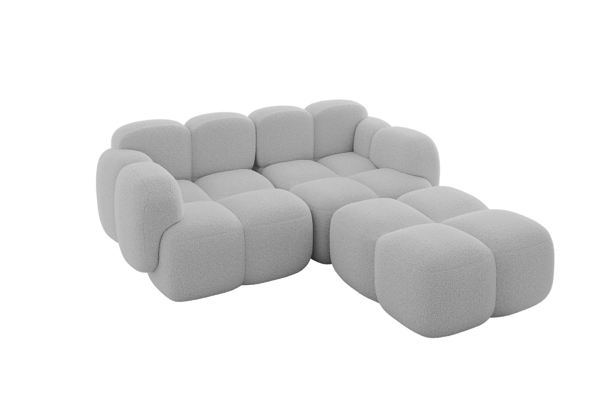 ECKSOFA modulares Sofa Rechts Miko-L1 214x205x75 Hellgrau Bouclé - Edelstahlfarben/Schwarz, Holzwerkstoff/Kunststoff (214/205cm) - ALTDECOR