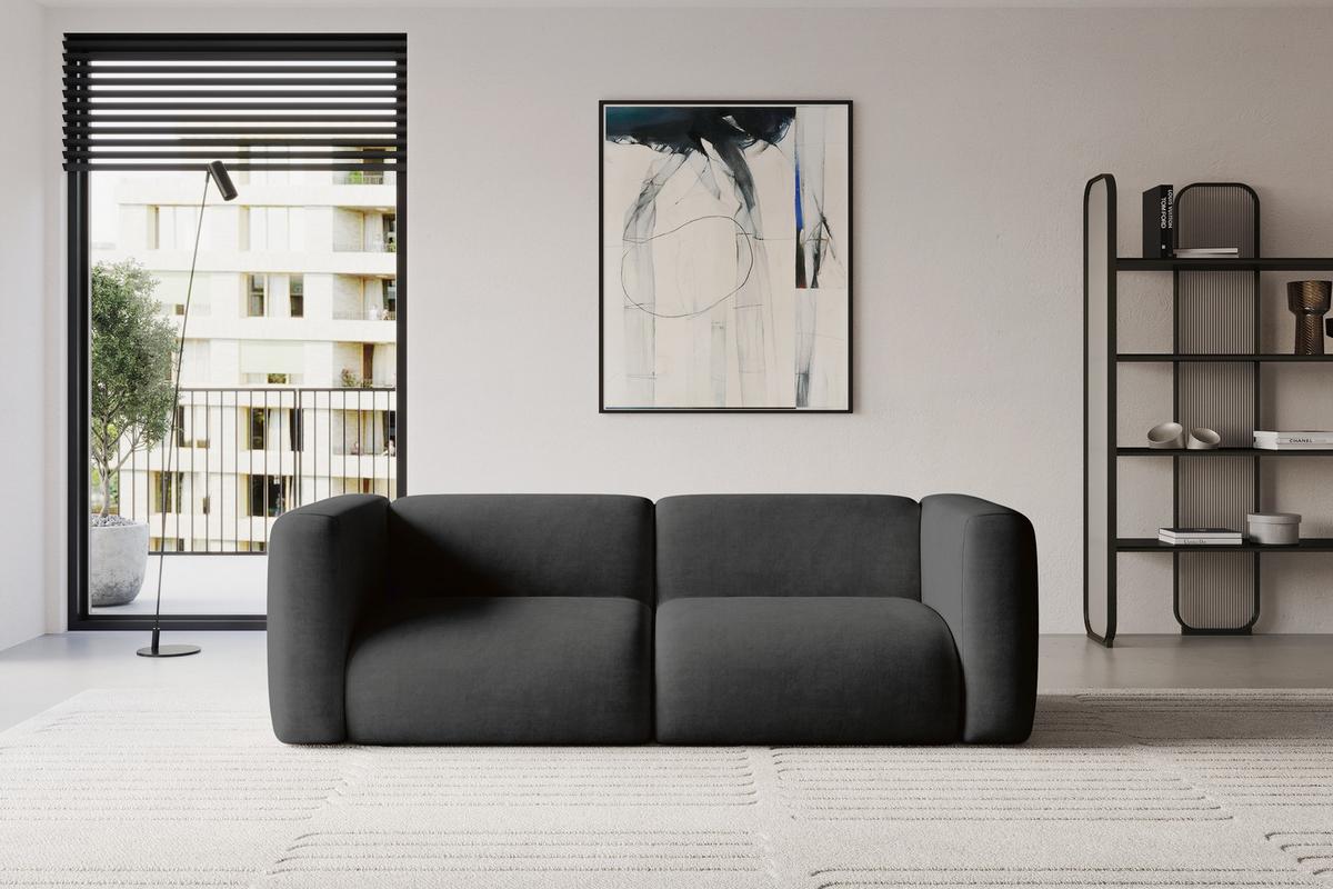 MODULARES Sofa 2-SITZER MIRA-S1 228x89x70 Schwarz cm Velours - Anthrazit/Schwarz, Holzwerkstoff/Kunststoff (228/70/89cm) - ALTDECOR