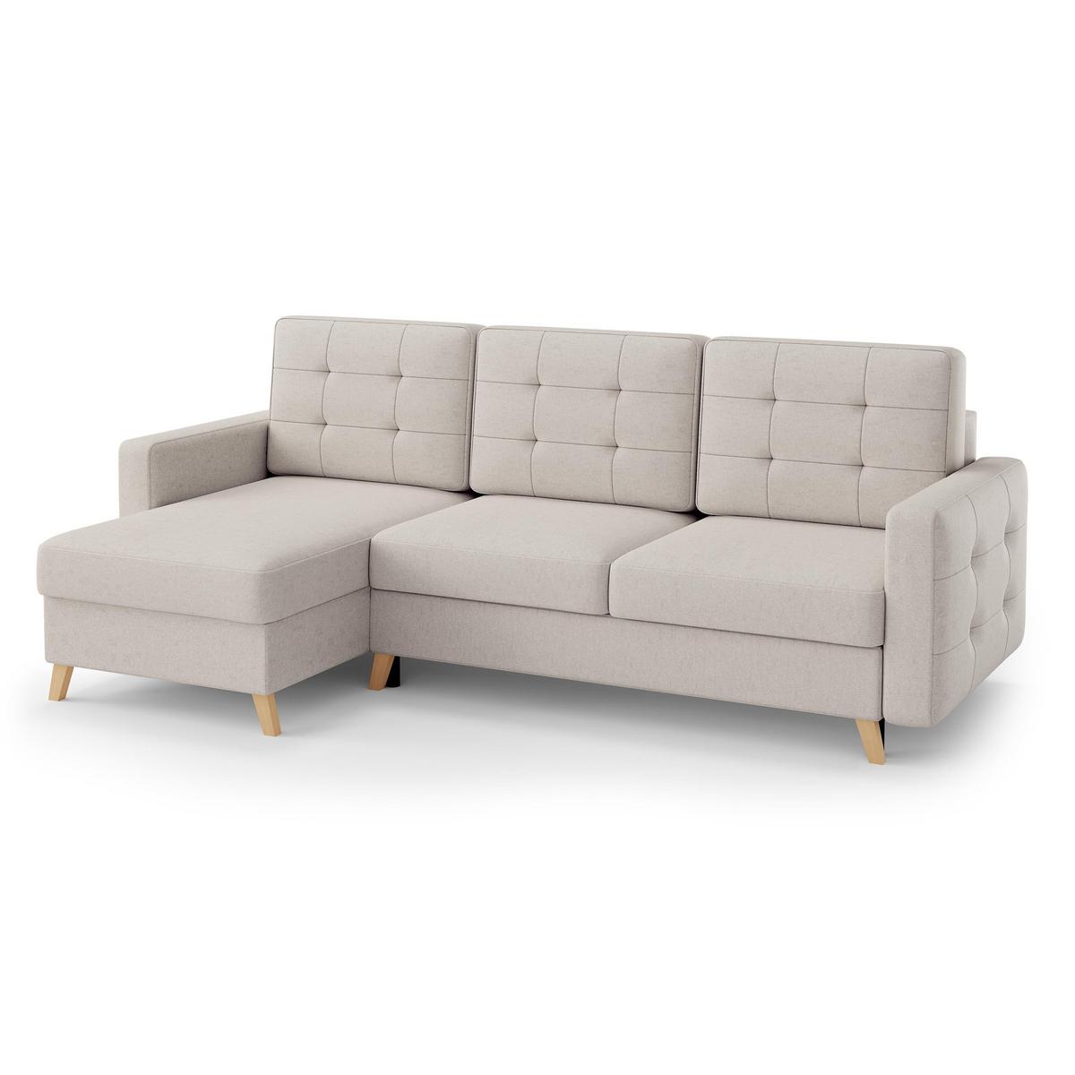 ECKSCHLAFSOFA Vinci mit universelle Ottomane, Beige - Beige/Buchefarben, Textil (236/151cm) - Beautysofa