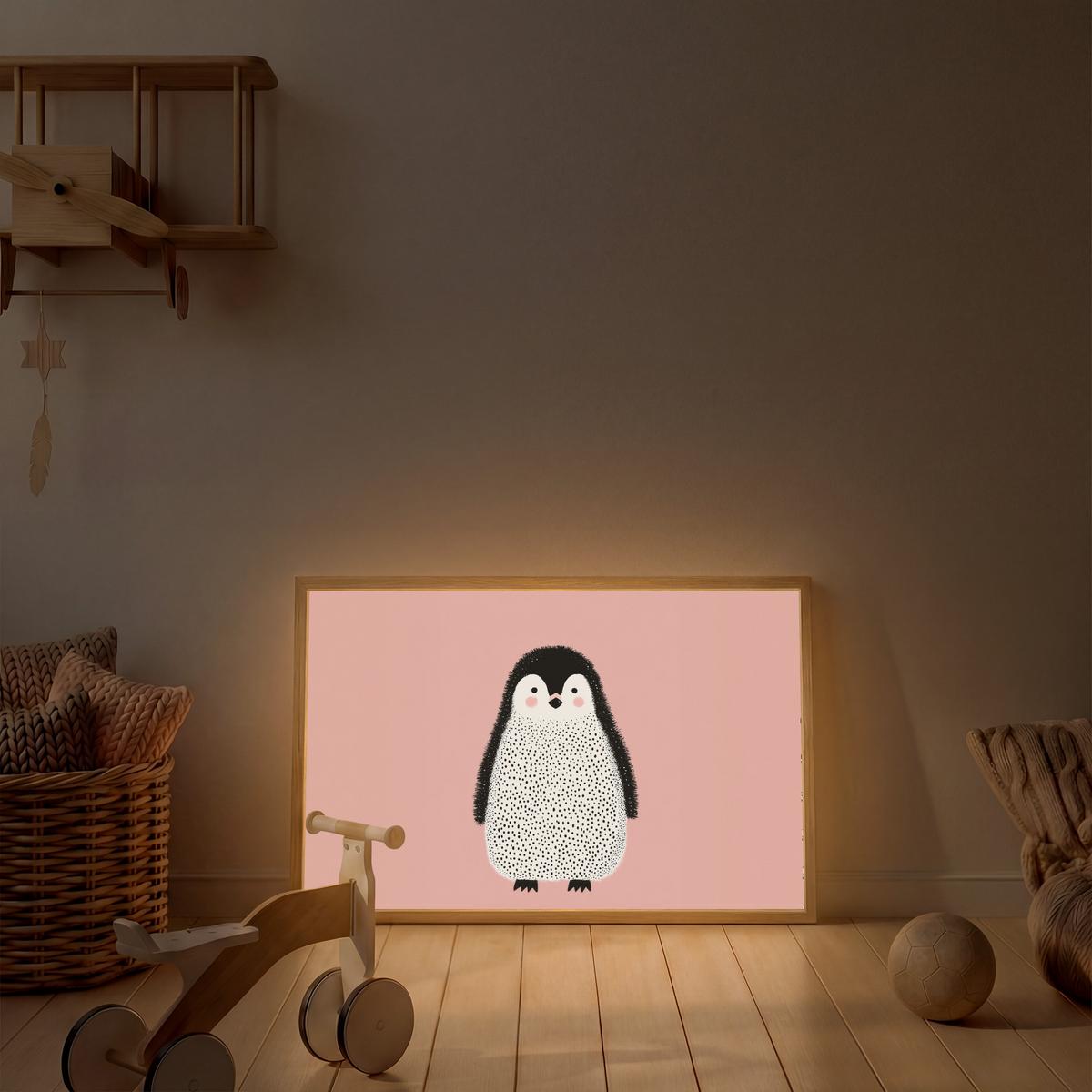 WANDLEUCHTE MIT AKKU Pinguin - Punkte - Minimalistisch - Rosa 90x60 cm - Rosa, Holzwerkstoff (90/60/8cm) - OnlyWow