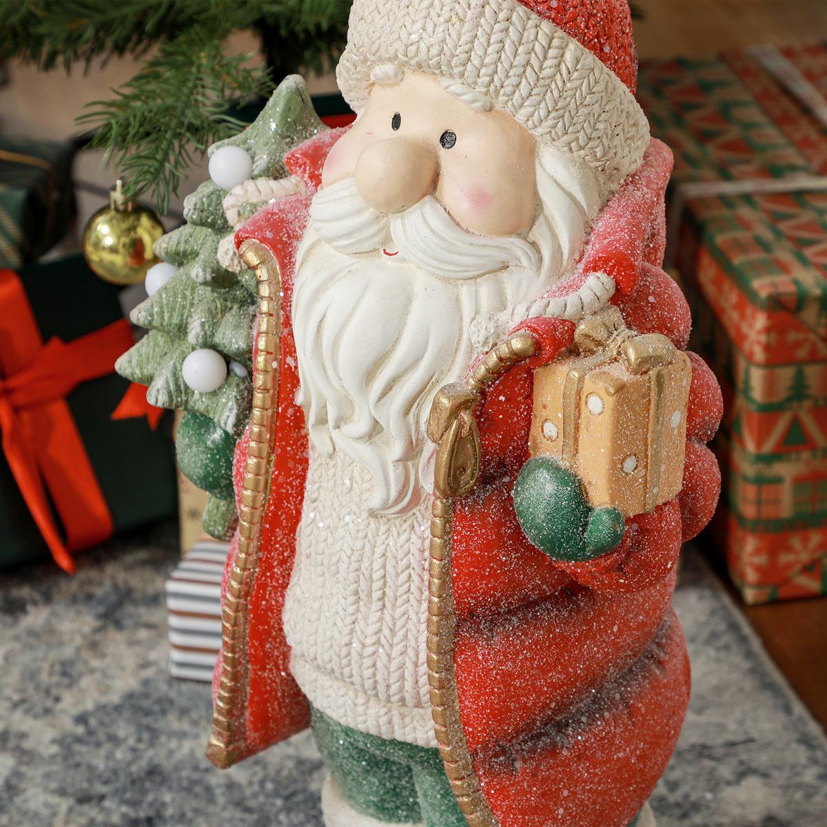WEIHNACHTSDEKO Figur 50 cm Weihnachtsmann mit Weihnachtsbaum und Geschenk - Multicolor, Metall (21/50/26.5cm) - HOMCOM