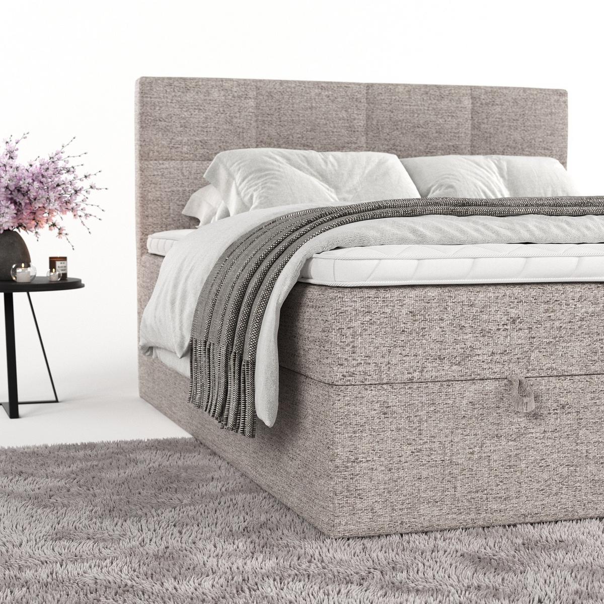 BOXBETT Velto 160/200 cm Beige im Neve Stoff - Beige/Schwarz, Holz/Holzwerkstoff (160/200cm) - AltaBeds