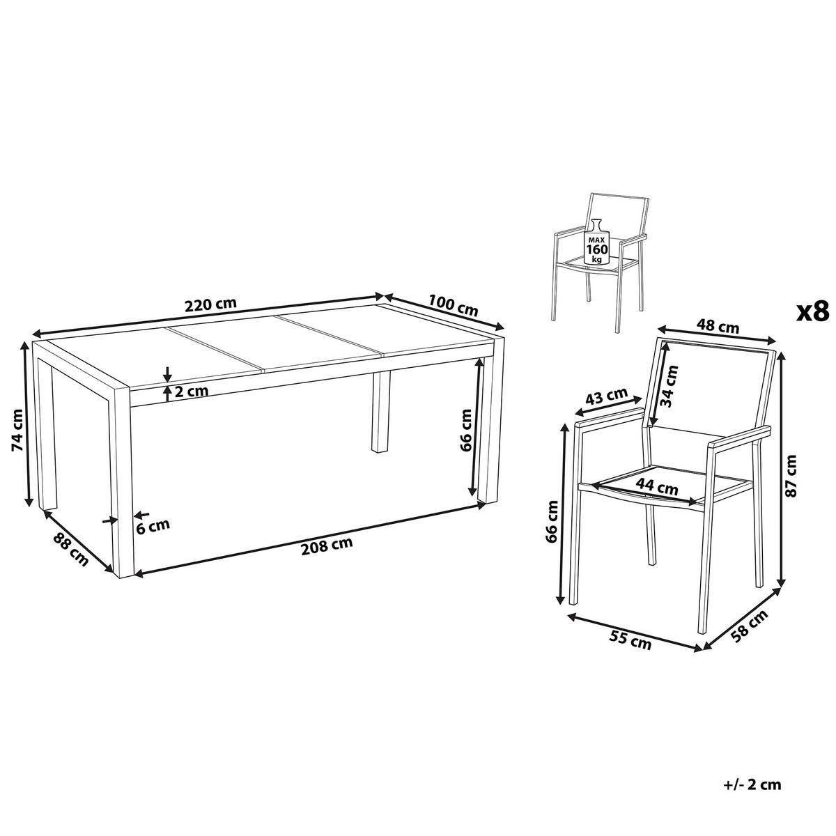 GARTENMÖBEL SET 8-Sitzer Crashglas Textilbespannung weiß Grosseto - Transparent/Silberfarben, Glas - Beliani