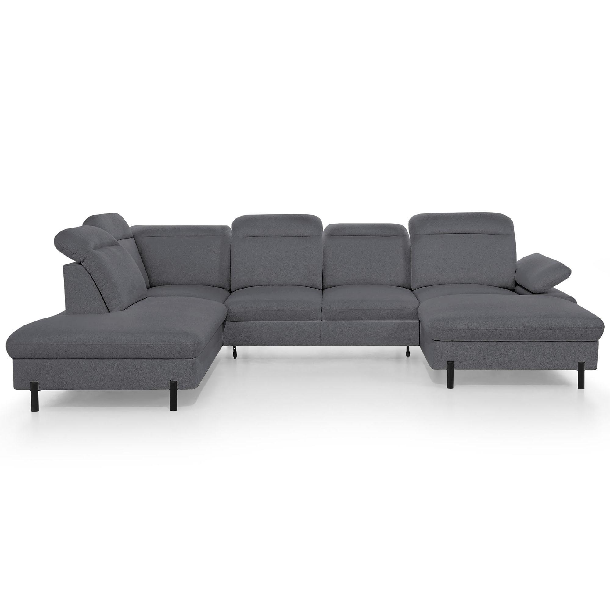 WOHNLANDSCHAFT Sora U mit Schlaffunktion und verstellbarer Sitztiefe, Kopfstützen und Armlehne, 365 cm, Anthrazit, Rechts - Anthrazit/Schwarz, Textil (365/107/235cm) - Beautysofa