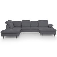 WOHNLANDSCHAFT Sora U mit Schlaffunktion und verstellbarer Sitztiefe, Kopfstützen und Armlehne, 365 cm, Anthrazit, Rechts - Anthrazit/Schwarz, Textil (365/107/235cm) - Beautysofa