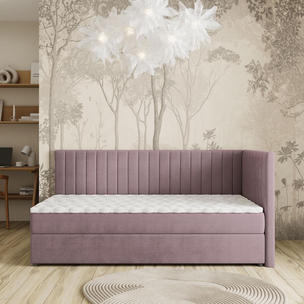 BOXBETT ARIS 90x200 cm mit Matratze und Topper, H2+H3 - Rosa - Rosa, Holz (90/200cm) - MASSENO