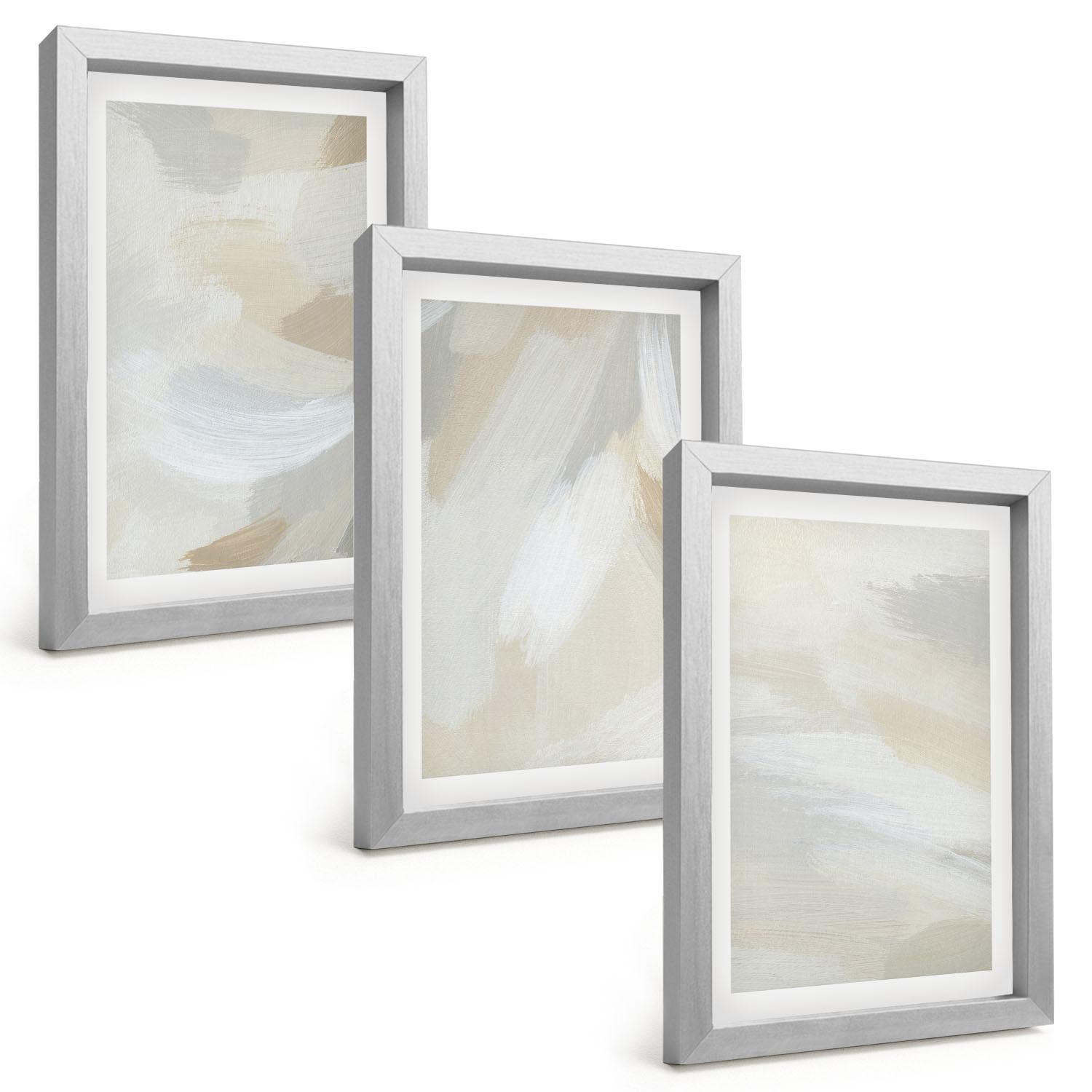 BILDER SET 3er Set - 20x30 cm Silberner Rahmen - Abstrakter Pinselhintergrund - Silberfarben, Kunststoff (20/30cm) - TULUP