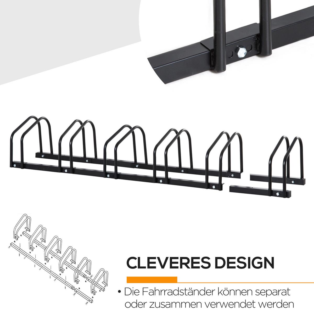 FAHRRADSTÄNDER Aufstellständer Radständer Mehrfach Bike bis 6 Fahrräder Stahl - Schwarz, Metall (33/27/179cm) - HOMCOM